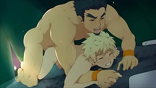 Anime blonde caitiff public schoolmate having fun with older man